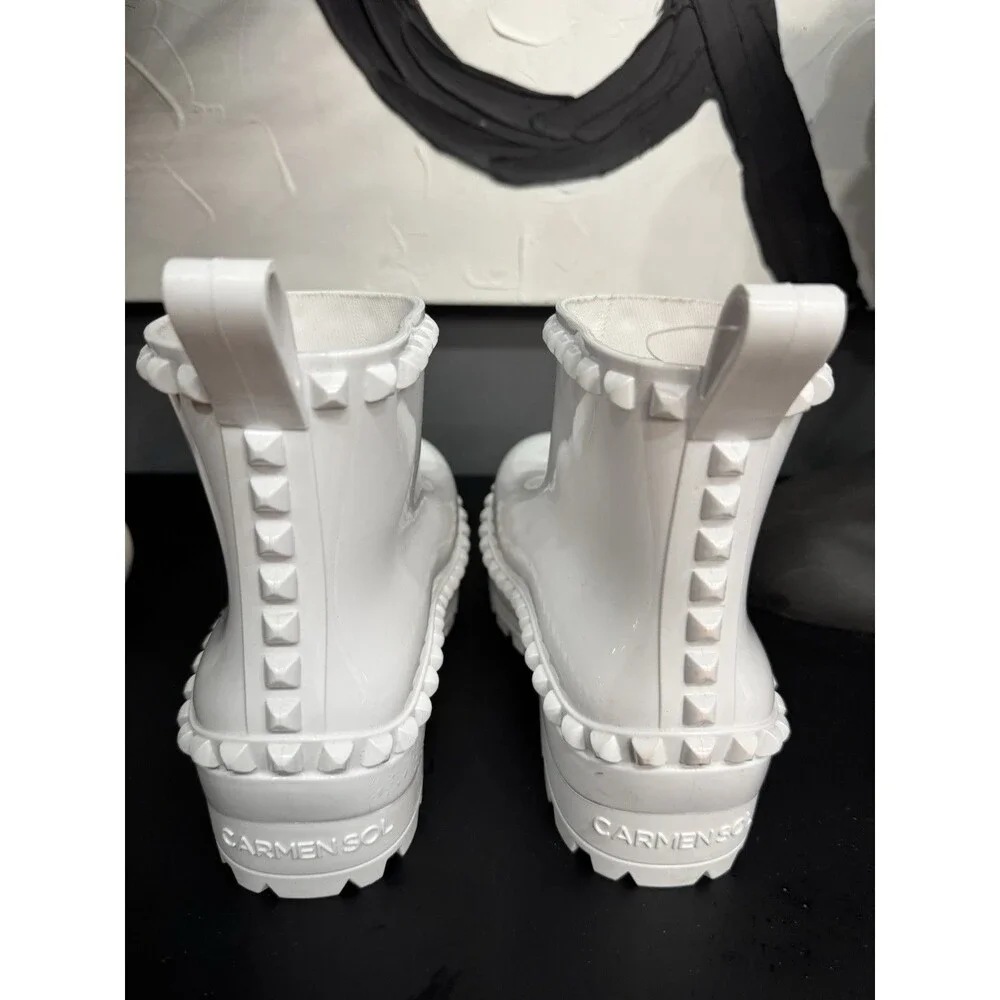 Carmen Sol Graziano Jelly Rain Boots Women's 36 US 6 White Studded BNWOT Vegan - Picture 4 of 6